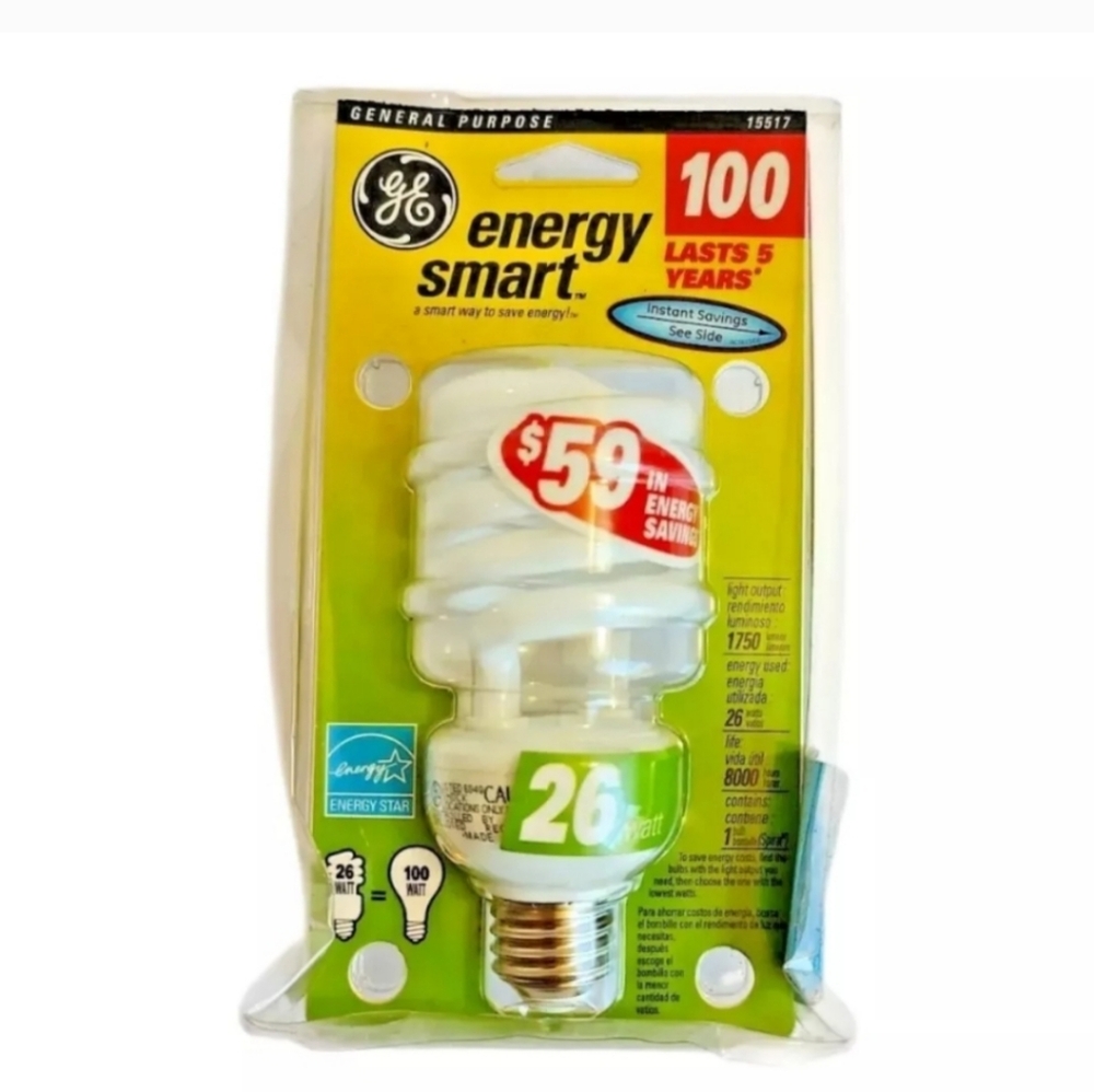 GE 15517 Energy Star Smart Light Bulb General Purpose 26-Watt 1750 Lumen 8000 hr